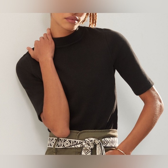 Anthropologie Maeve Black Short Sleeve Mock Neck Sweater - Picture 1 of 10